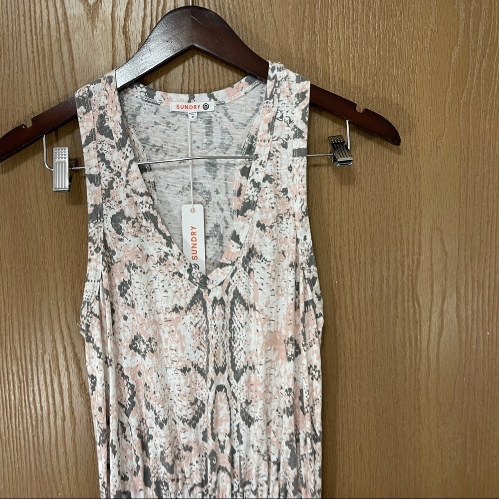 Sundry Ruched Tank Dress Python Print Racerback Sleeveless New - Picture 5 of 8